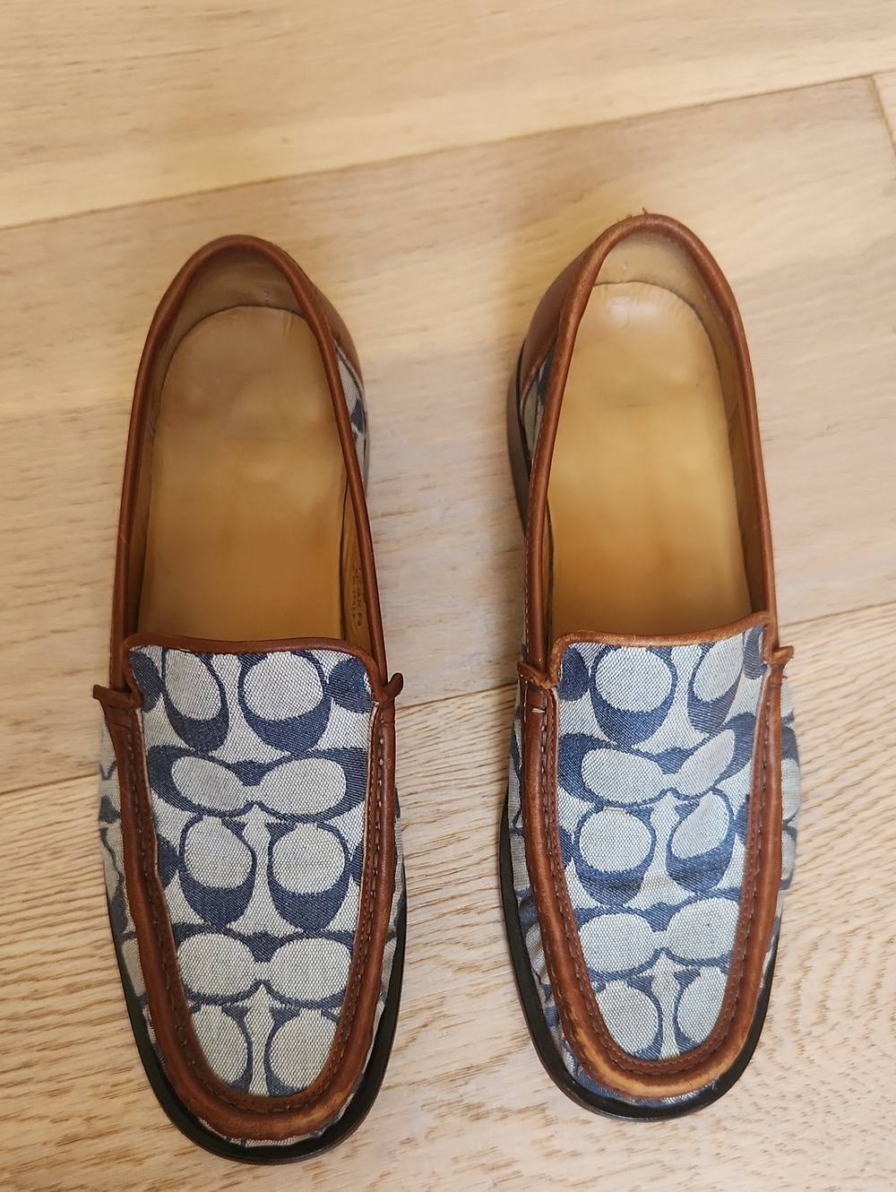 Coach Blue Signature Canvas & Brown Leather Slip-On Loafers